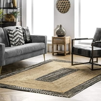Indian Handmade Braided Black & White Cotton with Natural Jute Area Rugs , Home Decor Rugs Size 4 x 6 Feet ( 120 cm x 180 cm )