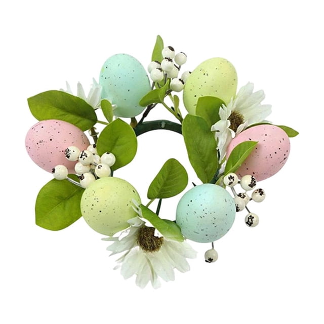 SLYNSHome Easter Egg Candle Rings Spring Flower Wreaths Artificial Eucalyptus Candle Holder Mini Wreaths for Easter Holiday Home Kitchen Table Centerpiece