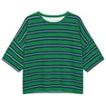 thumbnail image 4 of OOOUM Women Striped Crop T-Shirt Oversized Drop Shoulder Short Sleeve tee shirts Loose Soft Cotton Casual Basic Cropped shirt Tops Green XXL, 4 of 4