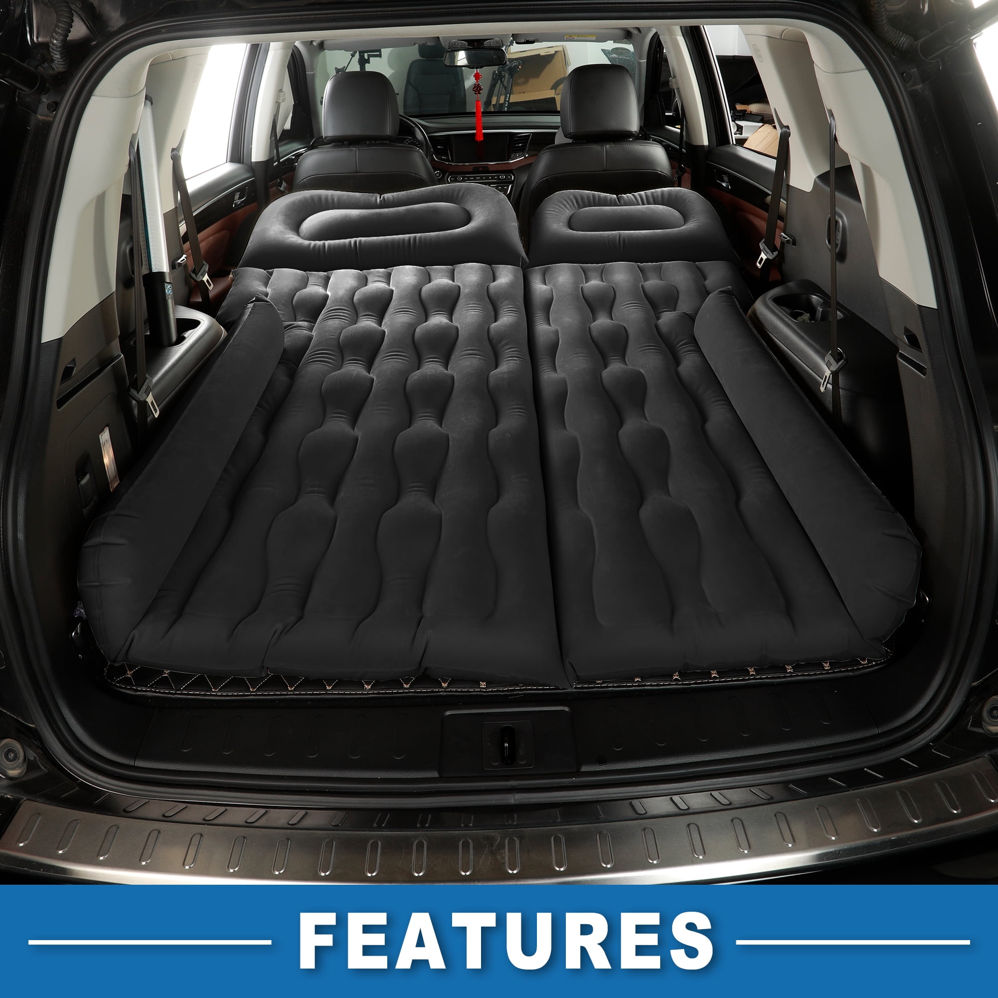 1 Set Car Air Mattress Camping Bed Air Bed Mat Sleeping Mat with Pillows for Car Travel Camping Black