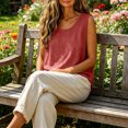 thumbnail image 7 of idosla Cotton Linen Tank Tops for Womens Comfy Lounge Wear Summer Sleeveless Crewneck Shirt Casual Blouse Loose Fit Cami (Red, M), 7 of 7