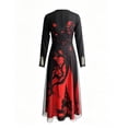 thumbnail image 3 of ZHOGXU Womens Halloween Gothic Dresses Long Sleeve V Neck Floral Print Tulle Maxi Dress For Party Dress Up Costume,M, 3 of 5