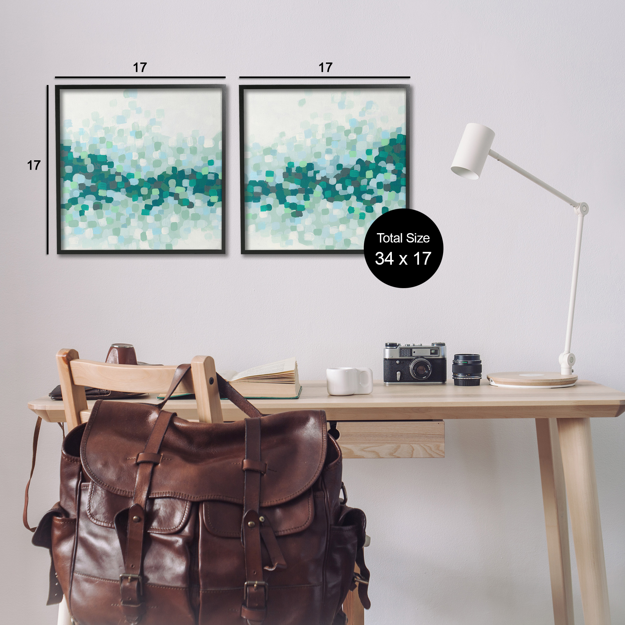 Stupell Industries Abstract Speckled Horizon Abstract Painting Black Framed Art Print Wall Art, 17 x 17, Set of 2