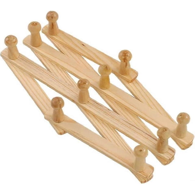 Natural Wood Coat Rack Wall Mounted Expandable Accordion Peg Hanger Hat Closet Hook Expanding Door