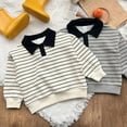 thumbnail image 4 of Godderr Toddler Baby Boys Long Sleeved T-Shirt Undershirt,Kids Leisure Sweatshirt T-Shirt Toddler Shirt Neck Lapel Striped Sweatsuit, 4 of 6
