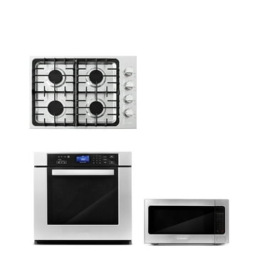 Cosmo 3 Piece Kitchen Package With 30" Gas Cooktop 24.4" Built-in Countertop Microwave 30" Single Electric Wall Oven