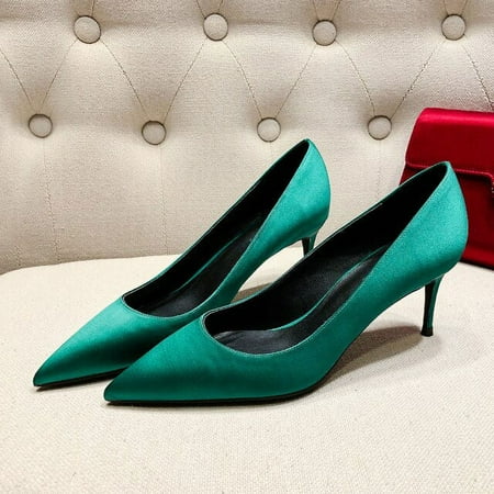 

YCNYCHCHY Elegant Lady Pumps High Quality Silk Pointed Toe 6CM/8CM/10CM Thin High Heels Classic Party Office Dress Women Shoes Green