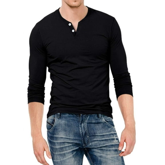 Aiyino Mens Henley Shirts Slim Fit Long Sleeve Beefy Fashion Casual Top Shirts of Cotton Shirts