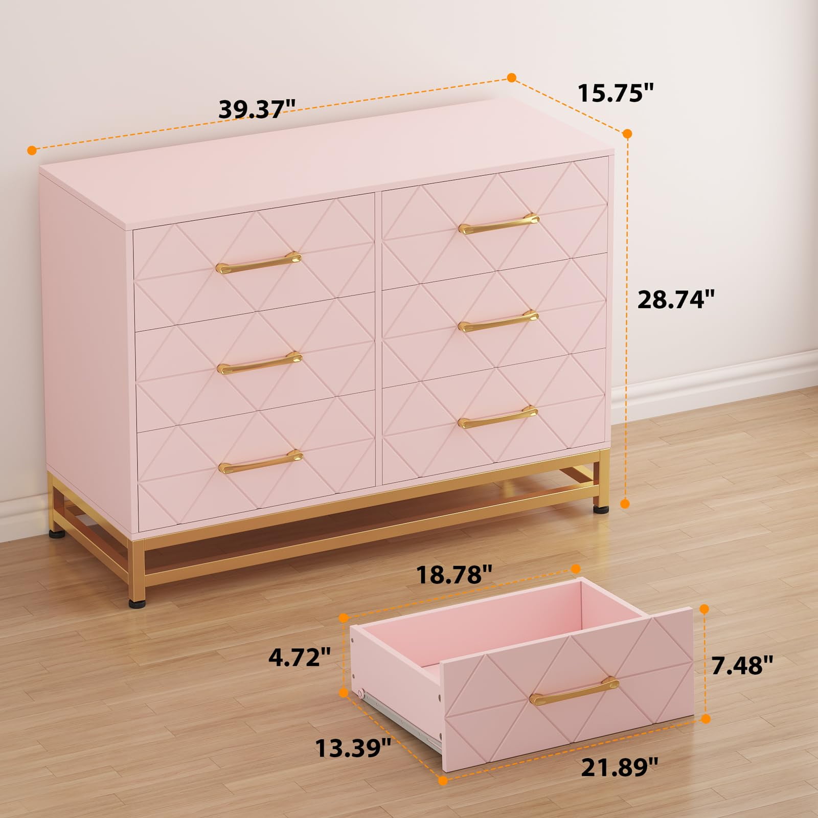 TROPOW Dressers & Chests of Drawers,6 Drawers Dresser for Bedroom, TV Stand Dressers Chest of Drawers for Living Room Hallway Entryway, Pink