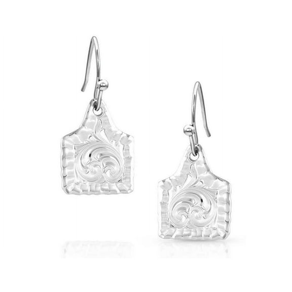 Montana Silversmiths Western Lifestyle Inspired Dangle Earrings Chiseled Cow Tag