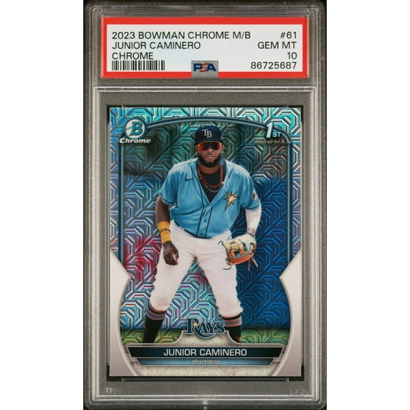 Graded 2023 Topps Bowman Chrome M/B Junior Caminero #61 Chrome Rookie RC Baseball Card PSA 10 Gem Mint