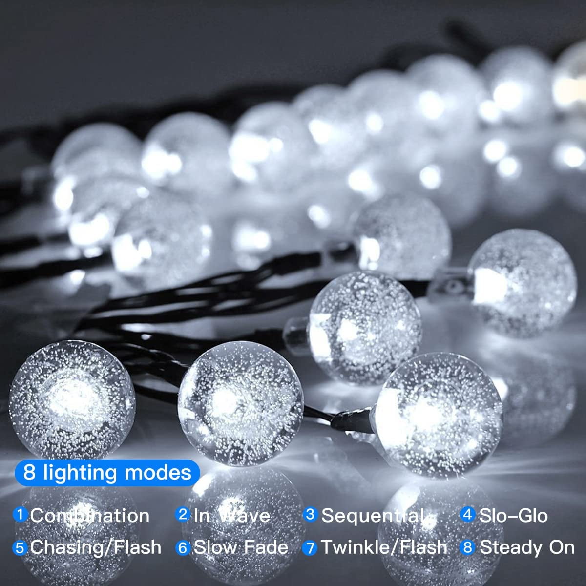 GooingTop 2 Pack Solar Outdoor String Lights Waterproof,Each 30FT 60LED Crystal Globe Solar Twinkle Fairy Lights for Gazebo Yard Garden Tree Decorations, White