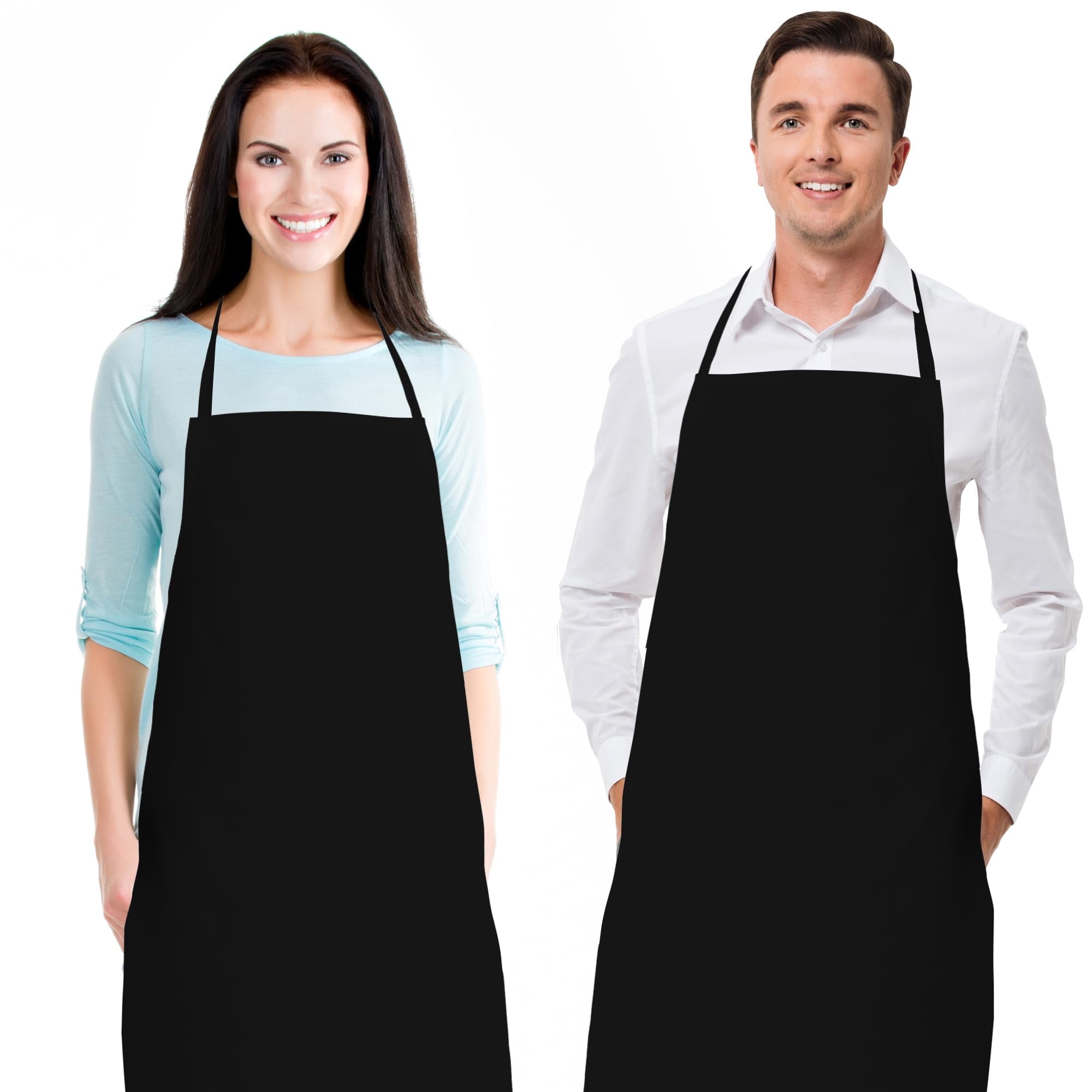Textile Topia- 4 Pack Black Bib Aprons No Pocket – Unisex Adjustable Kitchen Aprons, Machine Washable, Commercial & Home Use