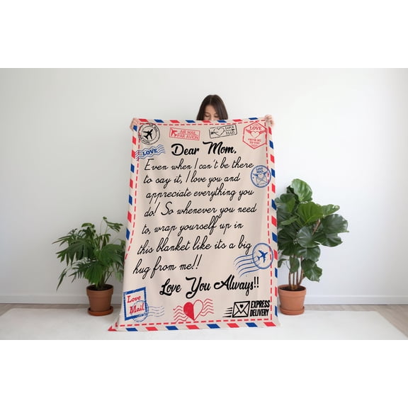 Dear Mom Blanket Love Letter Mother's Day, Flannel Throw Blankets Anniversary Birthday Gift for Mom from Daughter or Son