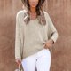 thumbnail image 4 of Mujer Cuello En V Top Manga Larga Color Puro Transpirable Simple Casual Otoño Invierno Jersey Blusas Camisas para Oficina En Casa Caqui XXL, 4 of 7