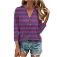 thumbnail image 3 of ClodeEU Women's Striped Henley Neck 3/4 Sleeve T Shirt ,Button Down V-Neck Top, Basic Ladies Loose Fit Tee Purple,Womens Plus XXXXL, 3 of 6