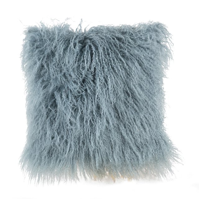 Coussin en Fourrure d'Agneau Mongole Bleu Mer avec Microgel