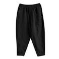 thumbnail image 2 of up to 60% off Gifts Usmixi Womens Casual Trousers Breathable Cotton Linen Elastic Waist Cropped Pants Leisure Solid Loose Straight Pants with Pocket Black m, 2 of 7
