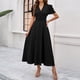 thumbnail image 2 of Vestido largo de manga corta para mujer: vestido de invitada de boda con cuello en V y mangas abullonadas, vestido de noche formal de cintura alta, tallas S-XL, 2 of 7