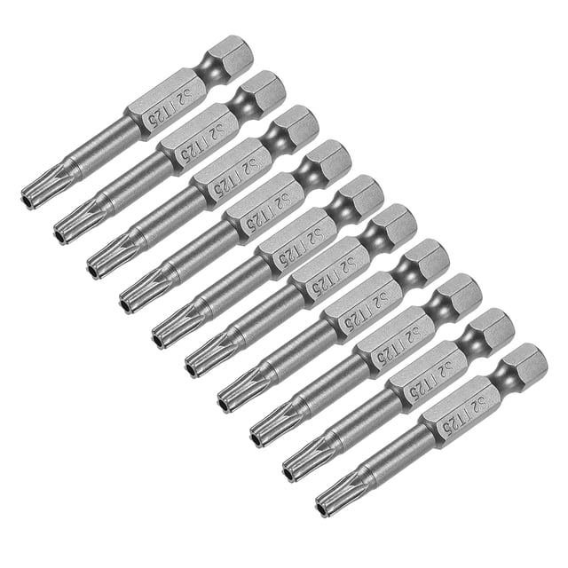 Uxcell 1.97'' Long 1/4" Vástago Hexagonal T25 Punta de Destornillador de Estrella de Seguridad Torx S2 Acero de Alta Aleación 10 pcs