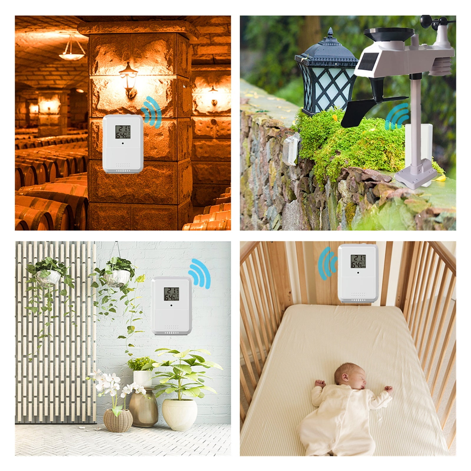 Weather Station Digital Alarm Wall Clock Indoor 2pcs Outdoor Humidity Pressure Anemometer Rain Gauge ,Easy to Install