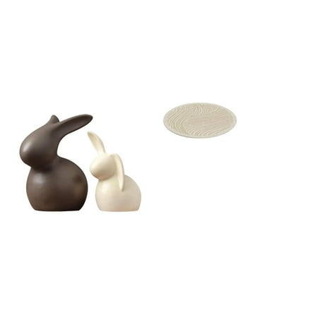 CarpNettore Porcelain Bunny Statue Set with Anti Skid Backing Circle Blanket for TV Stand Decor and Easter Decorations in Laundry Room Versatile Accessory