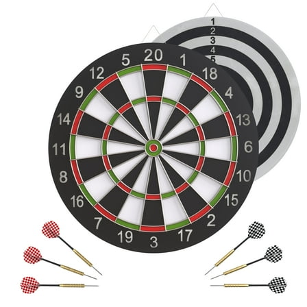 Realplay Hanging Dartboard Reversible Dart Board with 6 Stainless Steel Tip Darts, 17”