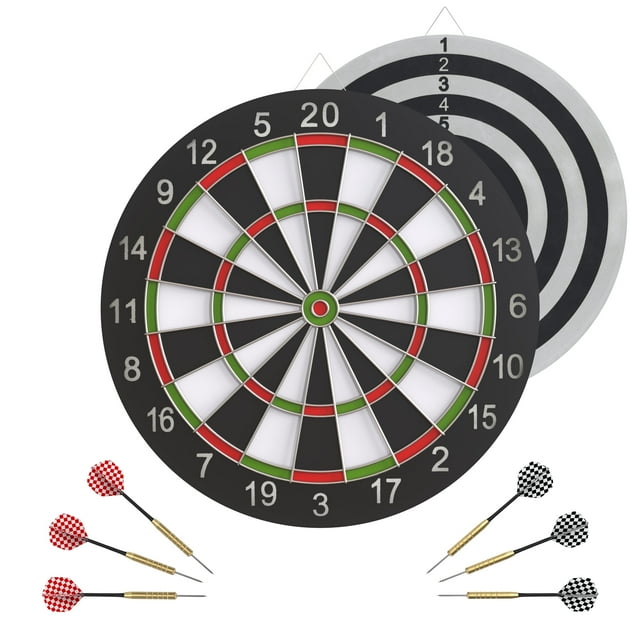 Realplay Tabla de Dardos Reversible Colgante Dartboard con 6 Dardos con Punta de Acero Inoxidable, 17"