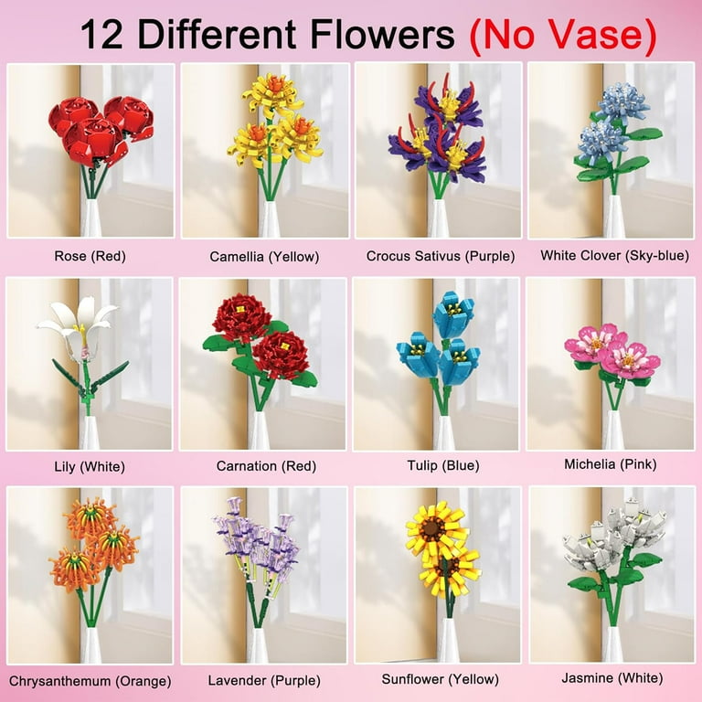 Flower Bouquet Building Set - 1064 Piece Botanical Blocks For Adults & Kids