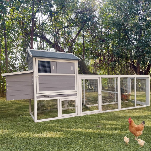 114" Chicken Coop with Run,Large Outdoor Chicken House with Nesting Box for 2-6 Chickens,Outdoor Weatherproof Small Animal Cages（Gray White）