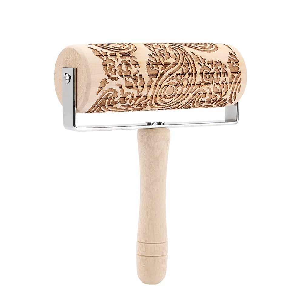 Wooden Rolling Pin Embossing Baking Cookies Noodle Cake Dough Patterned Roller