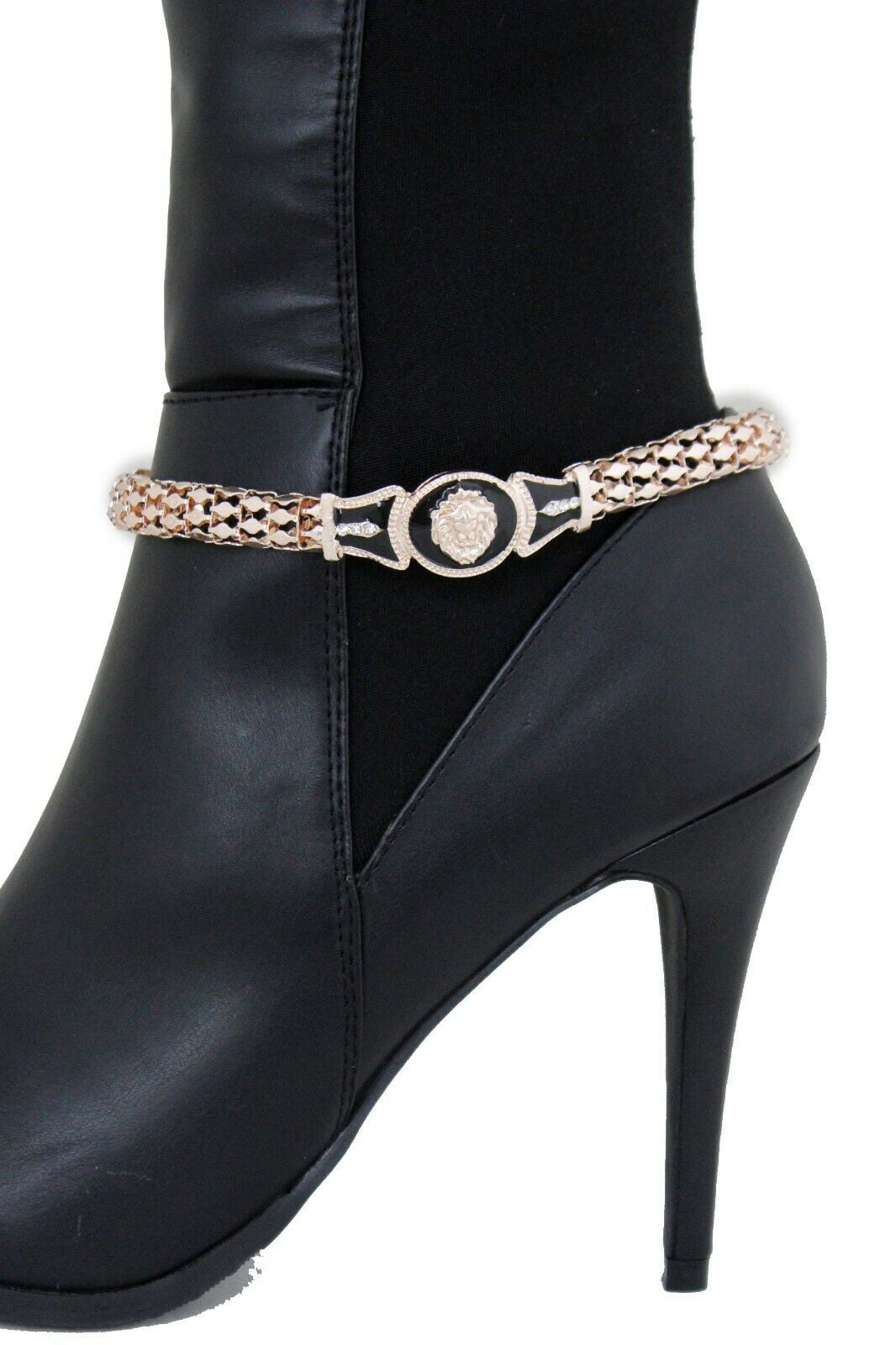 Women Silver Metal Chains Boot Bracelet Anklet Shoe Charm Jewelry Strands Ring 