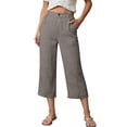 thumbnail image 2 of Cropped Pants Womens Petite Linen Pant 2026 Lightweight Elastic Waist Wide Leg Mid Calf Length Summer Beach Dress Capris Gray XL, 2 of 6