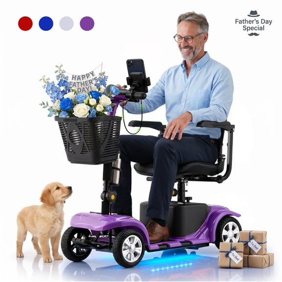 Foldable Mobility Scooter for Adults Elderly– 4-Wheel Portable Motorized Scooter with 300 lbs Capacity, Detachable Battery,Including Charger