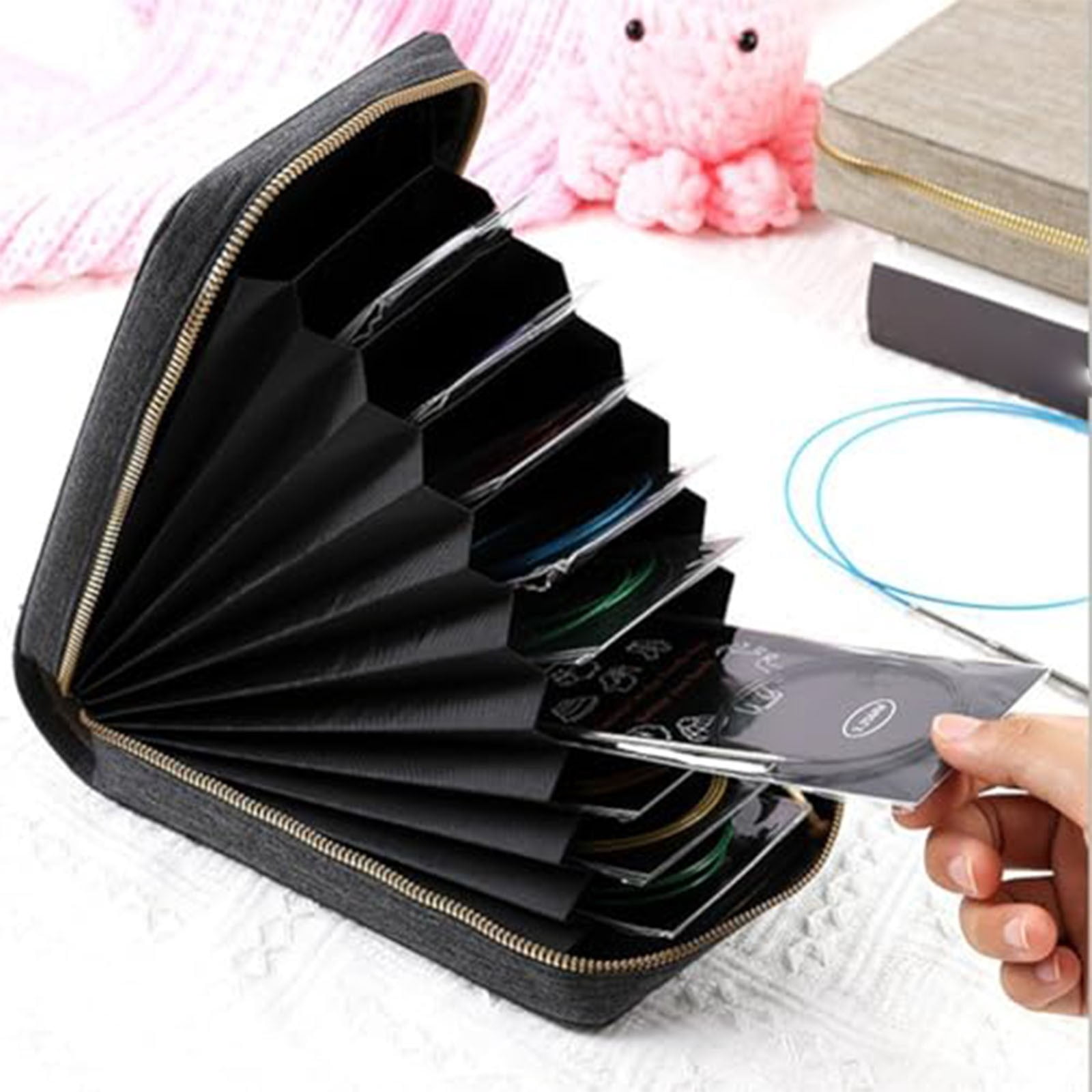 Empty Circular Knitting Needle Storage Bag, Zipper Organizer Case for Crochet Sewing Accessories, Needle Holder with Clear View Pockets, Portable Knitting Needle Case for , Empty Ring Needle Bag