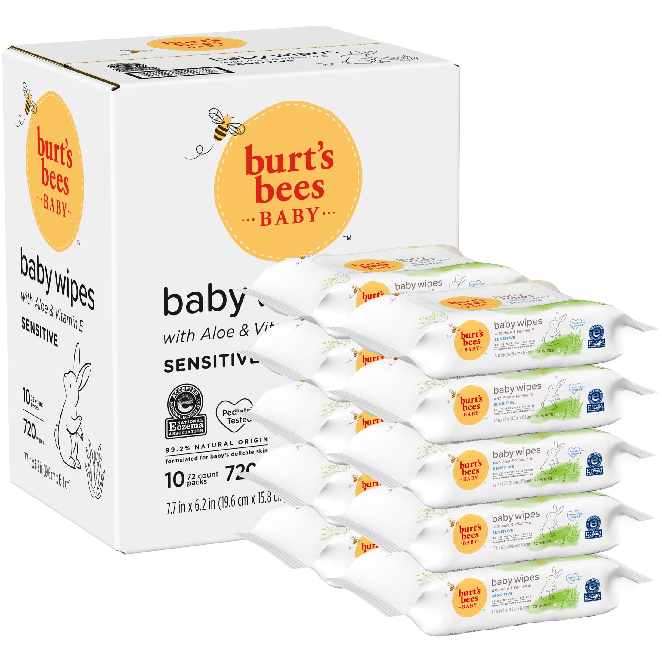 Burt's Bees Baby Wipes, Unscented Natural Baby Wipes for Sensitive Skin - 72 Wipes  10 Pack