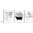 thumbnail image 2 of 3 Pieces Funny Bathroom Canvas Wall Art Bathroom Quotes on Retro Wood Style Artwork Black and White Toilet Bathtub Bath Set Poster Print for Restroom Farmhouse Bath Bathroom Decor, 2 of 6