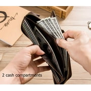 BULLCAPTAIN Men Zipper Around Wallet Genuine Leather RFID Blocking Bifold Large Capacity Coin Purse with ID Window (Black)