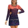 thumbnail image 1 of Robe Évasée Col Carré Robe Élégante Mode Féminine Imprimée Robe Nuage Élèvement Étoile Explosion Motif Géométrique Bleu Foncé, 1 of 5