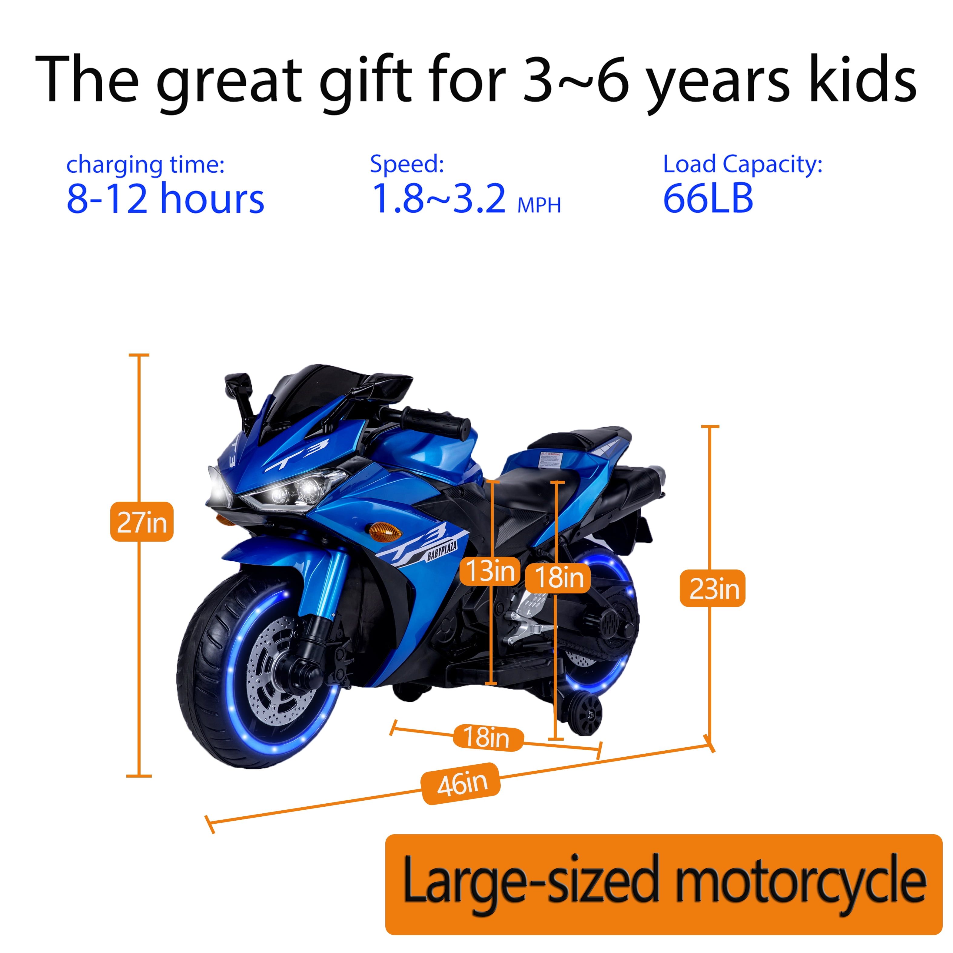 Kids Electric Motorcycle with Training Wheels, 12V Battery Powered, for Ages 3-6