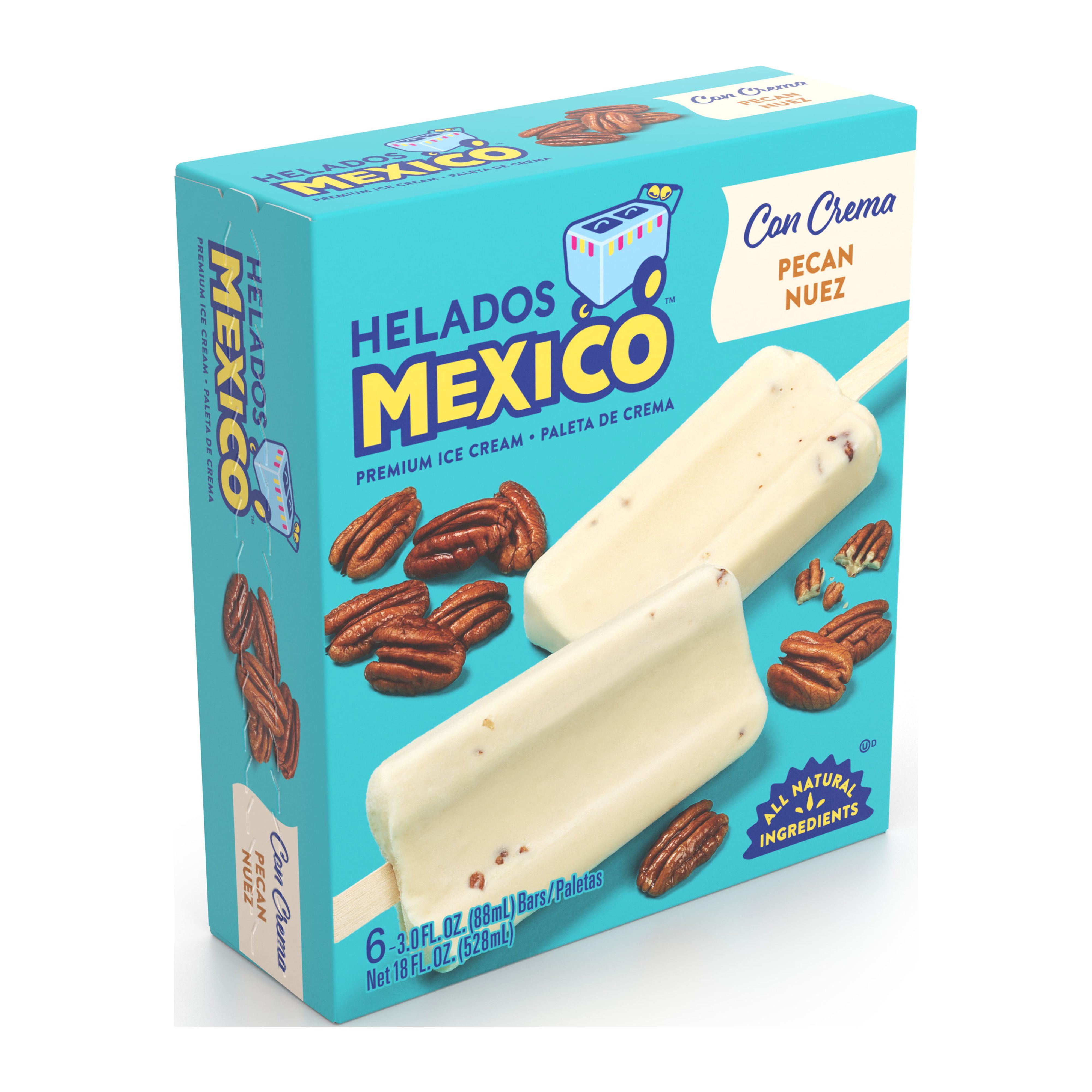 Helados Mexico Pecan Premium Ice Cream Bar, Gluten-Free, 6 Cream Paletas, 18 fl oz, Frozen
