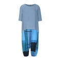 thumbnail image 3 of Ensemble Chemise et Demi-Chemise Femme Imprimé Col Rond Manches Mi-Longues Chandail Chemise Hauts + Pantalon, 3 of 8