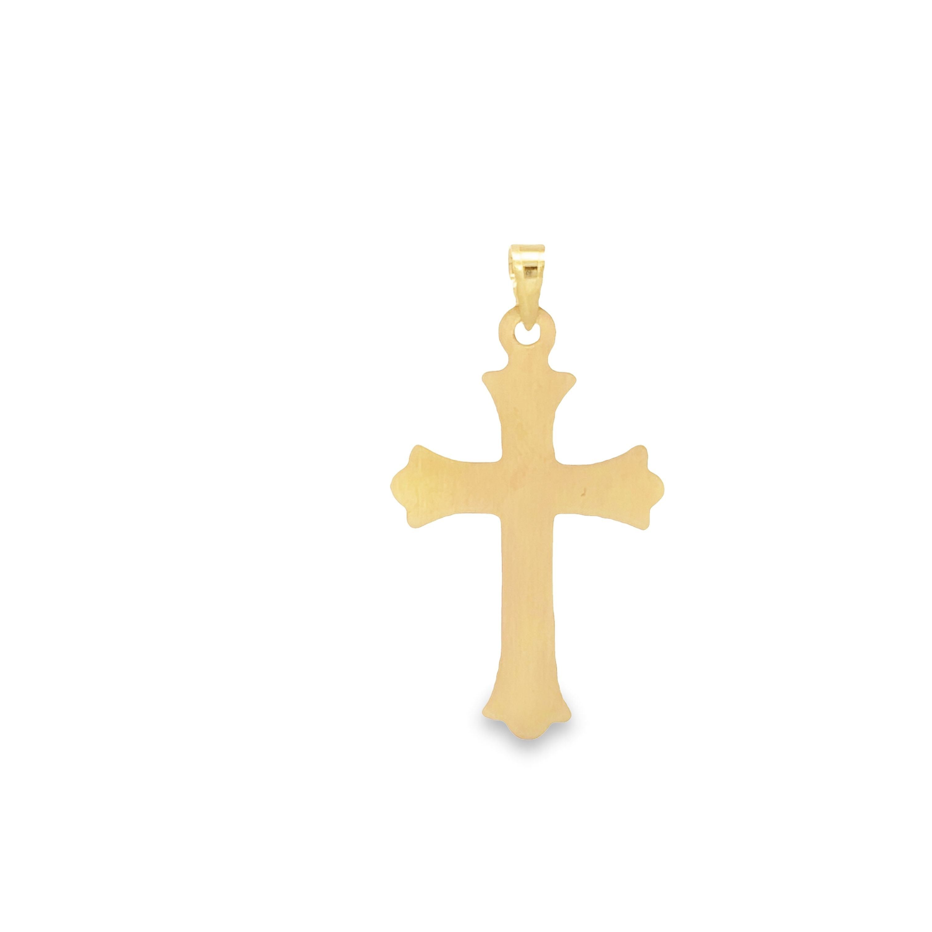 Rand & Paseka Unisex 14 KT Yellow Gold Florentine Cross Religious Pendant, 18” Chain, Fine Jewelry