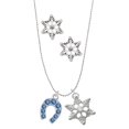 thumbnail image 1 of Delight Jewelry Silvertone Blue Crystal Horseshoe Silver tone Snowflake Charm Necklace and Stud Earrings, 1 of 4