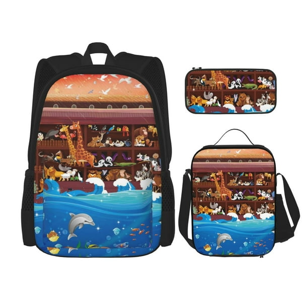 Fotbe Animals On Noah's Ark2 Set Escolar 3 en 1 para Niños - Mochila Duradera con Lonchera Aislante y Estuche para Lápices - Mochila Escolar para Niños y Niñas