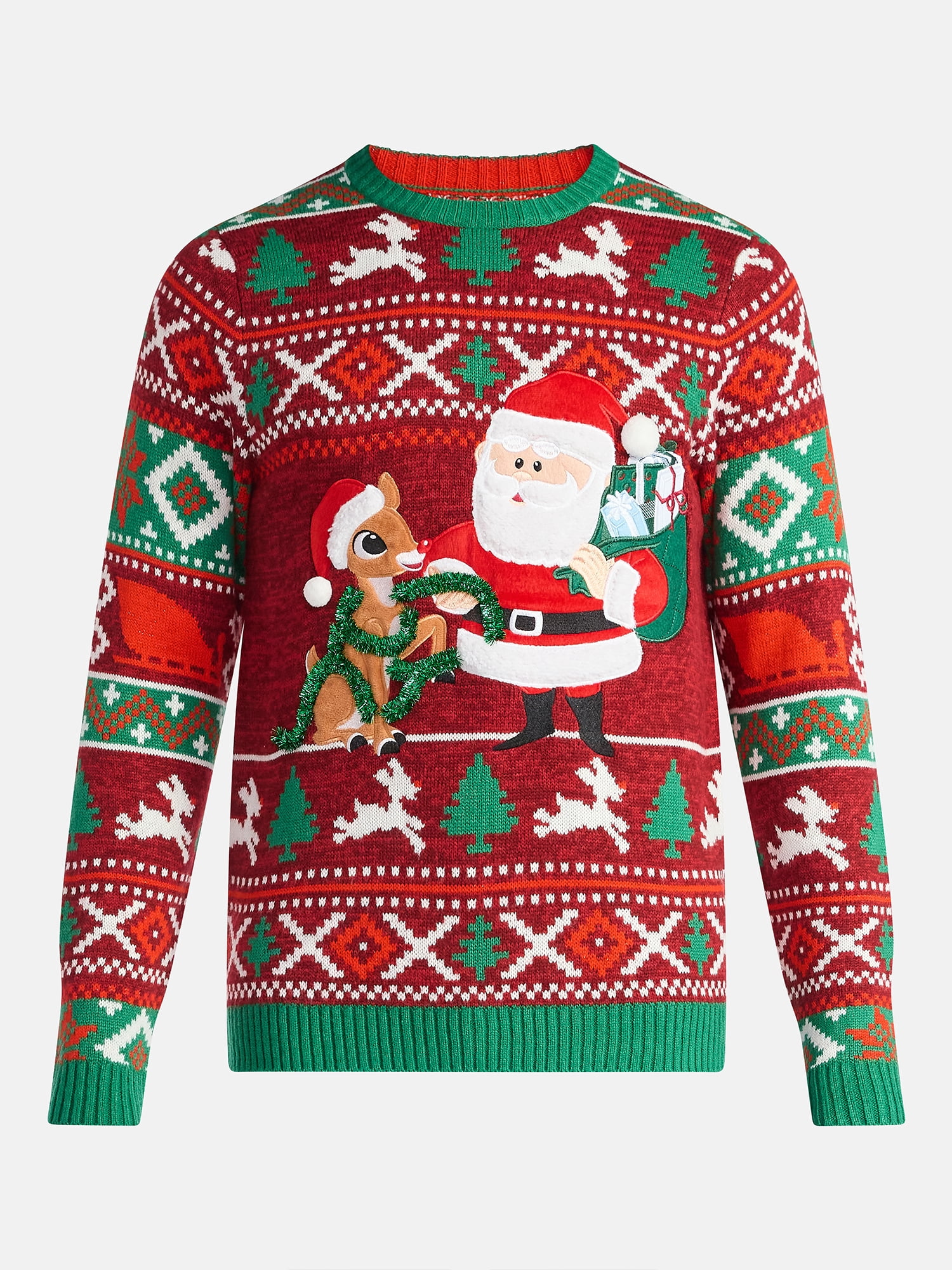 Rudolph The Red-Nosed Reindeer Men's Santa Christmas Sweater, Midweight, Sizes S-3XL