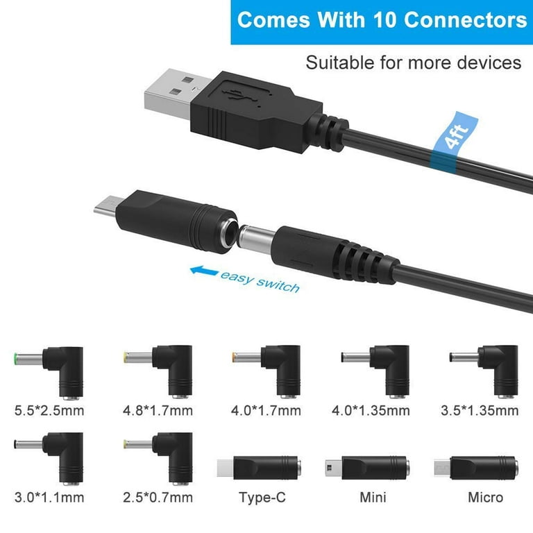 USB A Male to 2.0 2.5 3.5 4.0 5.5mm Connector 5V DC Charger Power