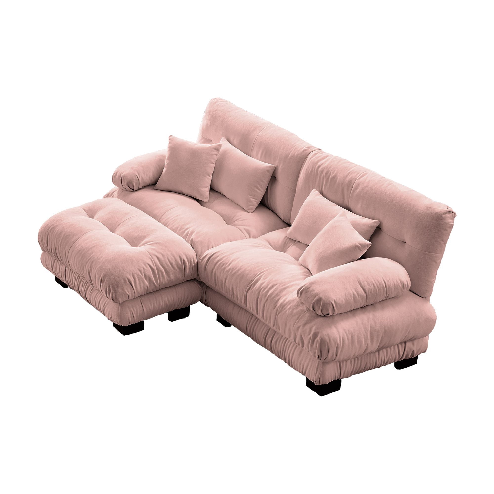Gewnee Loveseat Pink Chenille Cloud Couch Sectional Sofa,2-Seater Upholstered Wide Arm Sofa with Convertible Ottoman for Living Room
