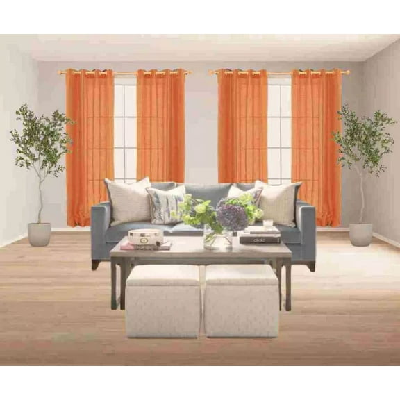 1 Piece Window Curtain MG Silky Shiny Faux Silk Solid Brick Orange Semi Transparent 6 Grommets 52" wide X 84" length