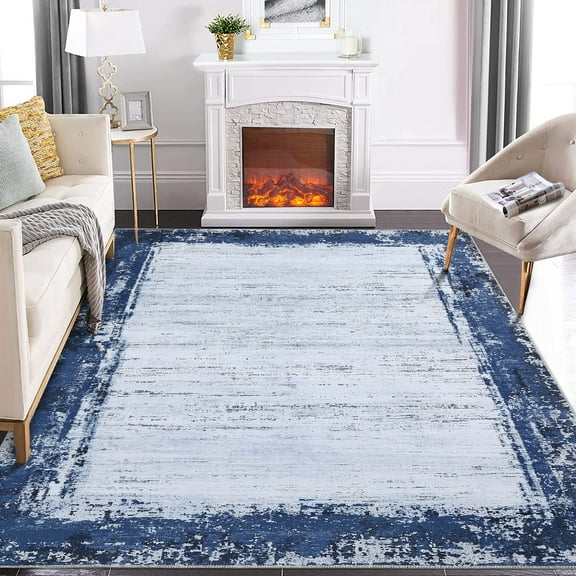 FairOnly Navy Blue 6'x9'Modern Non Slip Area Rug for Bedroom Kitchen Soft Low Pile Stain Resistant Rugs for Living Room Dinning Room